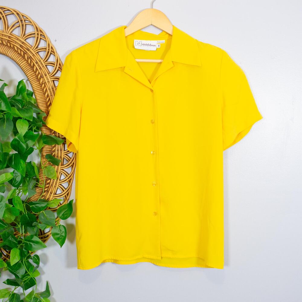 VTG 90s Sunshine Yellow Camp Collar Blouse Dopamine Minimalist | True Spring